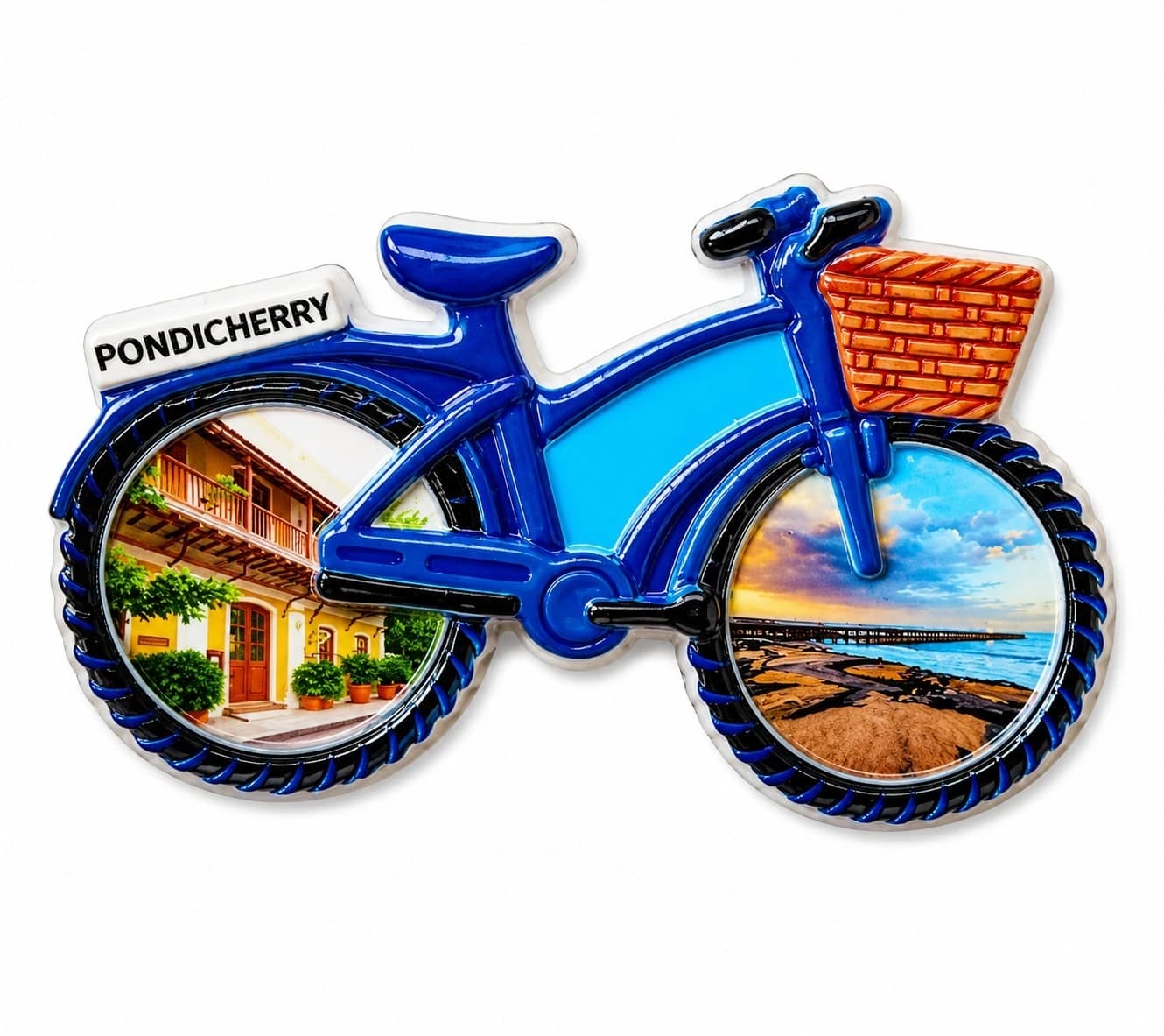 Pondicherry Bicycle Souvenir Fridge Magnet | 3d Resin Refrigerator Magnet | Blue Cycle Travel Memorabilia | Decorative Kitchen Magnet