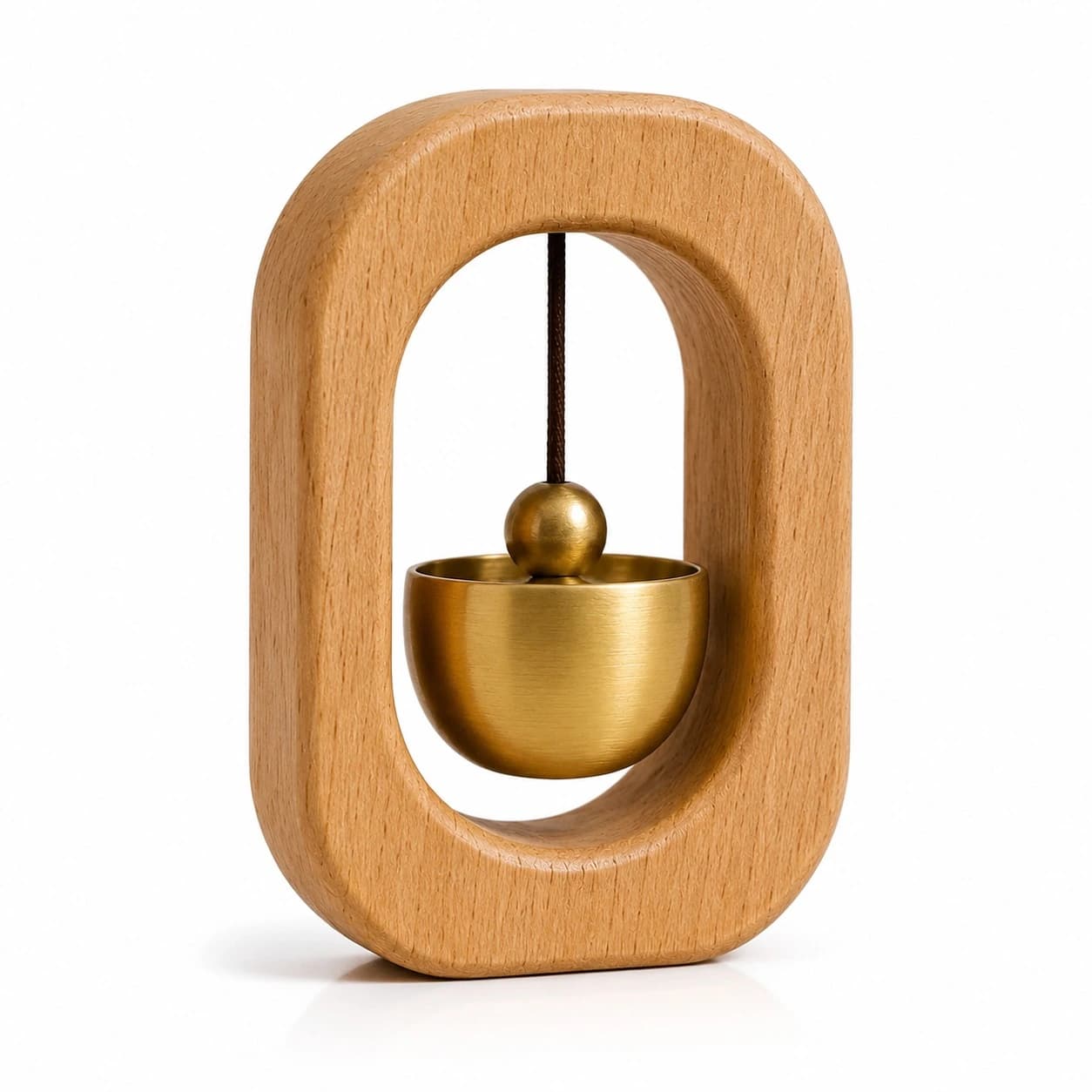 Wooden Zen Meditation Bell With Brass Singing Bowl | Desktop Mindfulness Decor | Handmade Wooden Hanging Bell | Home & Office Table Decor