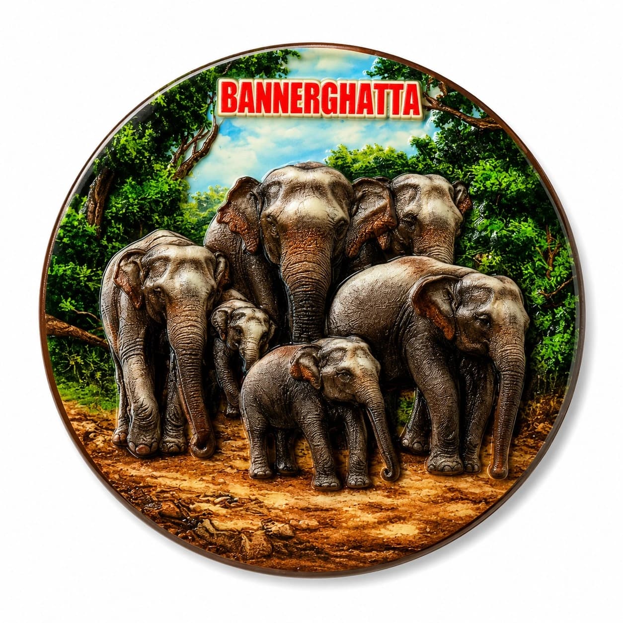 Bannerghatta Elephant Family Fridge Magnet | Wildlife Safari Souvenir | Polyresin Refrigerator Magnet | Home & Kitchen Decor | Travel Gift