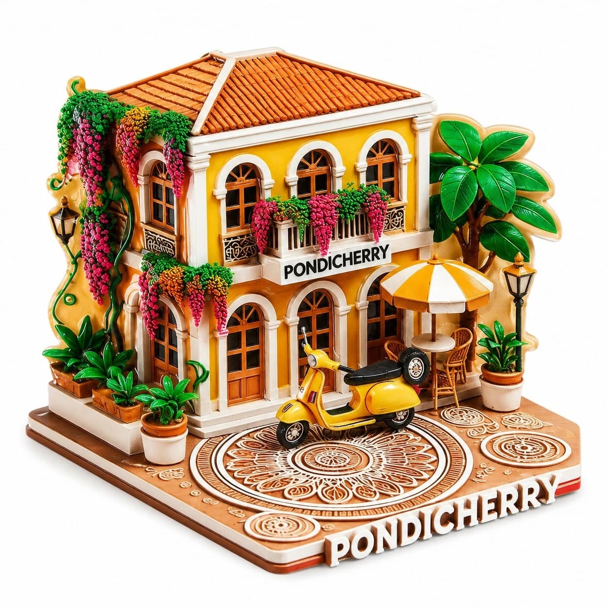 Pondicherry Heritage Building Resin Fridge Magnet | 3d Miniature Souvenir Magnet | Decorative Refrigerator Magnet | Travel Gift | Home & Office Décor (pack Of 1)