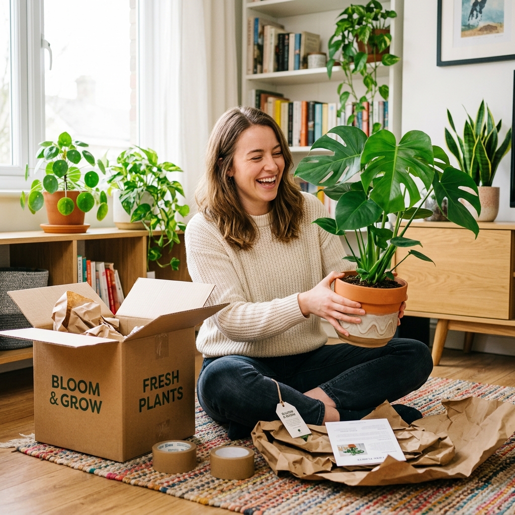 Happy customer receiving their plant